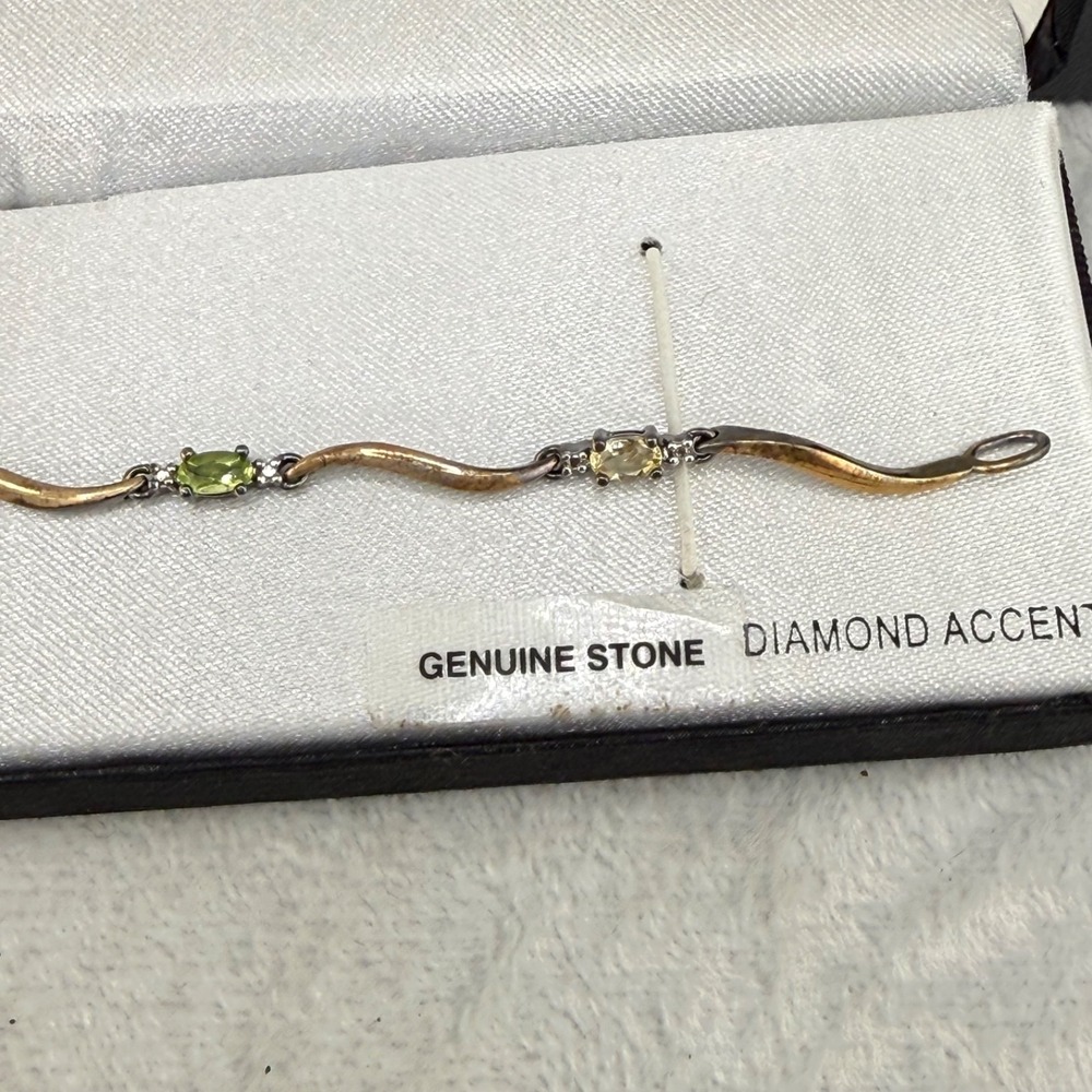 Vintage Vermeil Bracelet 18KT Over Sterling Silver‎ Genuine Stone 7"